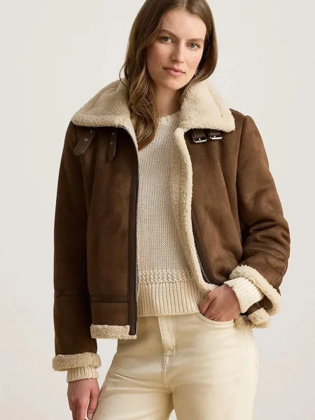 Geacă Lauren Ralph Lauren cu blană maro