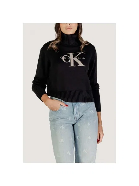 Calvin Klein Jeans Sveter CHENILLE tmelová čierna