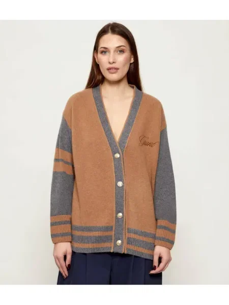Gant De lână cardigan VARSITY cu adaos de cașmir maro
