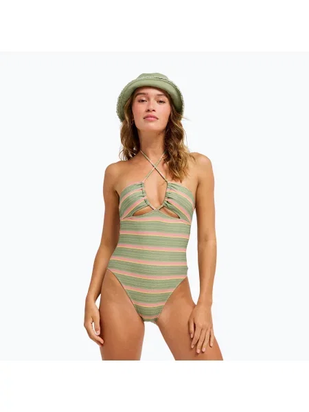 Costum de baie întreg pentru femei ROXY Dreamer HI oil green say it with stripes verde