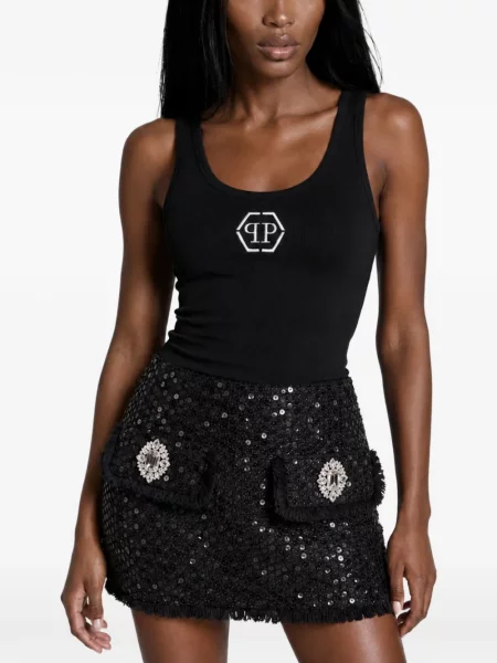 Fusta mini Philipp Plein din tweed negru