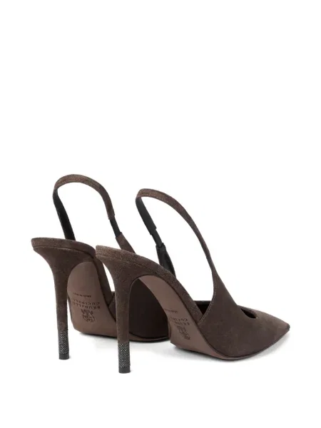 Pantofi cu toc Brunello Cucinelli din piele de căprioară slingback maro