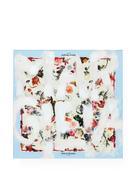 Fular Maison Margiela de mătase cu model floral cu imagine alb