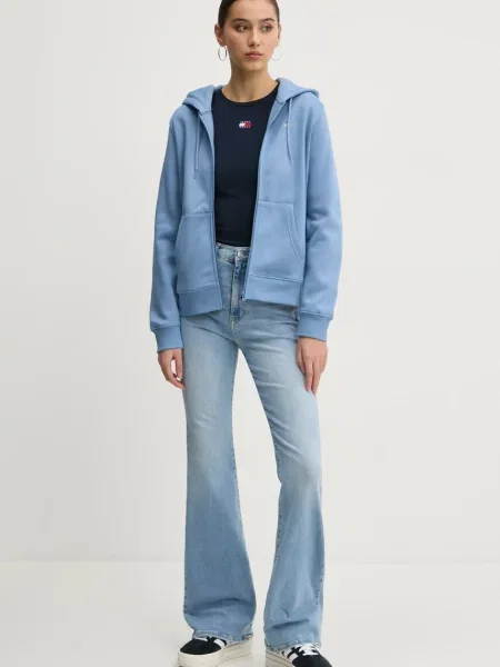 Tommy Jeans tričko s dlhým rukávom dámske s elastanom modrá