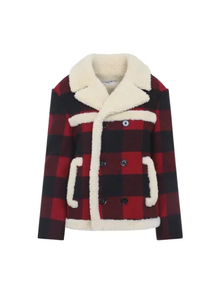 Kurtka Céline wełniana w kratkę czerwona