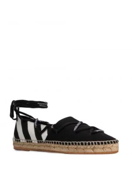 Espadryle Off-white w paski wiązane białe