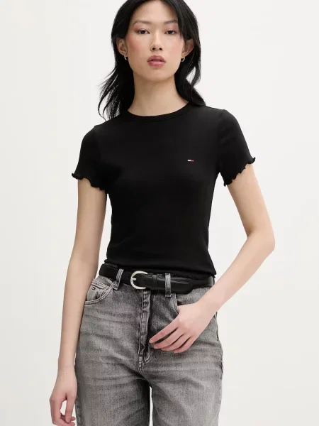 Tommy Jeans kratka majica iz bombaža z elastanom črna