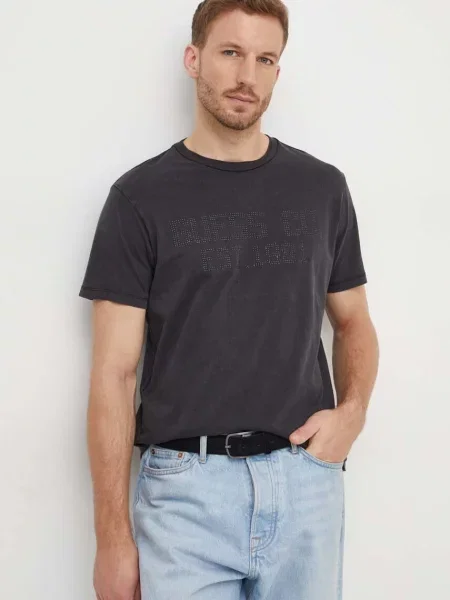 Тениска Guess сиво с апликация черно