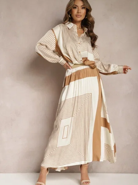 Fusta plisata Other cu imprimeu geometric plisată bej