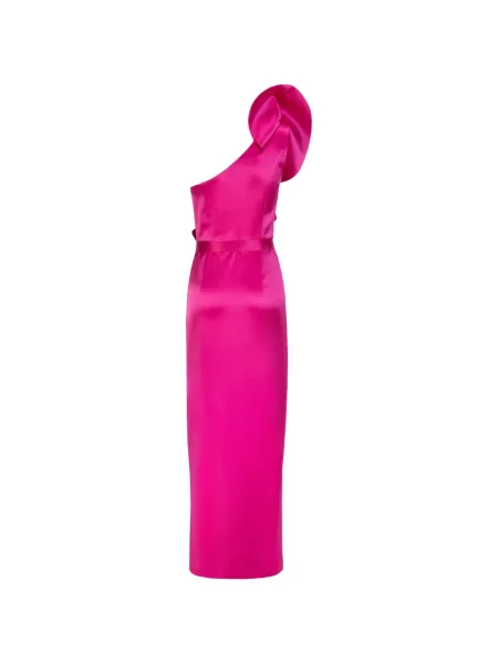 Rochie maxi Catalina cu volane cu un umăr gol roz