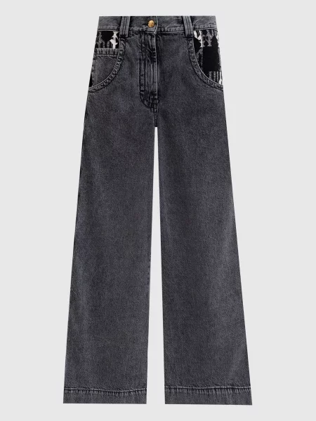 Джинси Wide Leg з візерунком монограми Palm Angels сірі