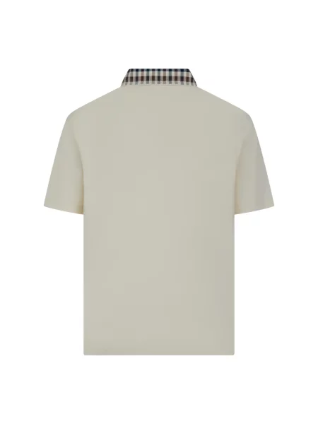 Koszulka polo Aquascutum w kratę z kołnierzem biała