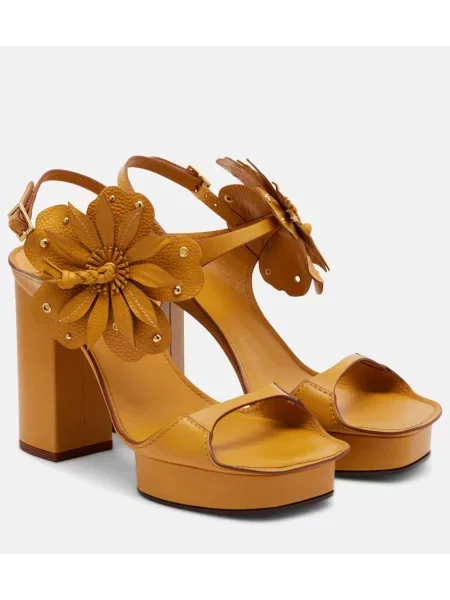 Sandale Zimmermann din piele cu model floral cu platformă galben