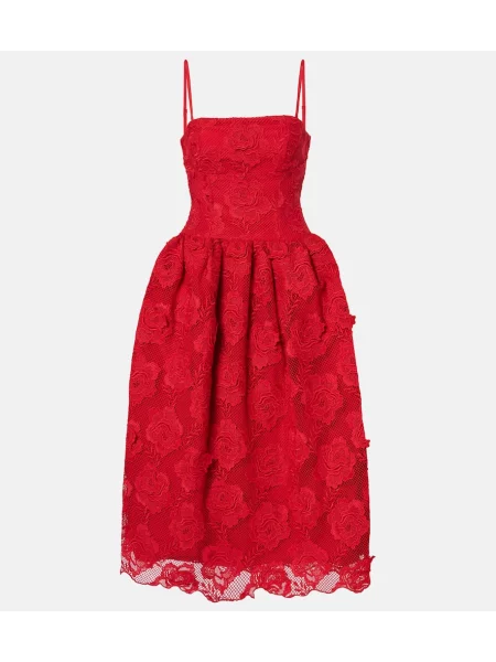 Rochie midi Self-portrait din dantelă până la genunchi de costum roșu