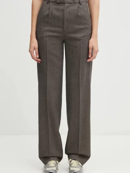 Maison Margiela pantaloni de lână drept high waist maro