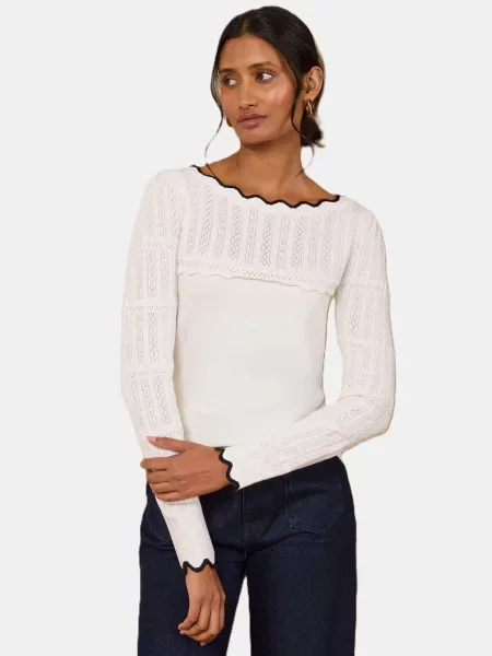 Love & roses Pulover ecru negru