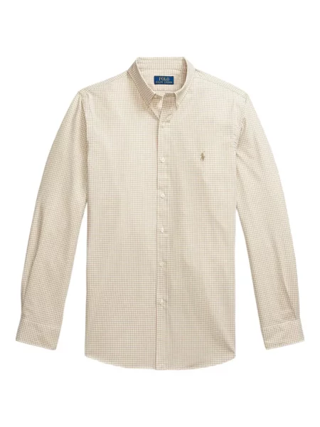 Ленена карирана риза Polo Ralph Lauren бродирана синьо