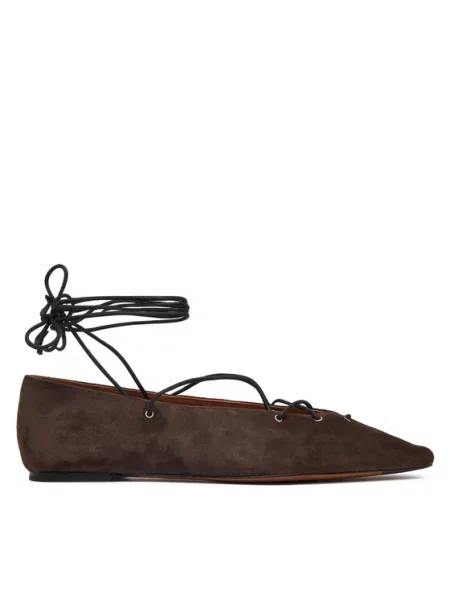 LAUREN RALPH LAUREN Μπαλαρίνες Suede Lace-Up Pointed Ballet Flat καφέ