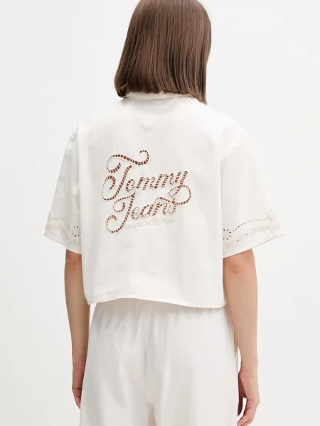 Tommy Jeans Cămașă | Cropped Fit | cu adaos de in bej