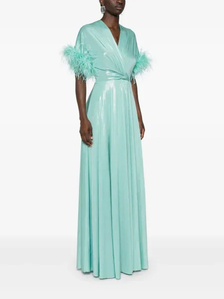 Rochie Nissa cu pene verde
