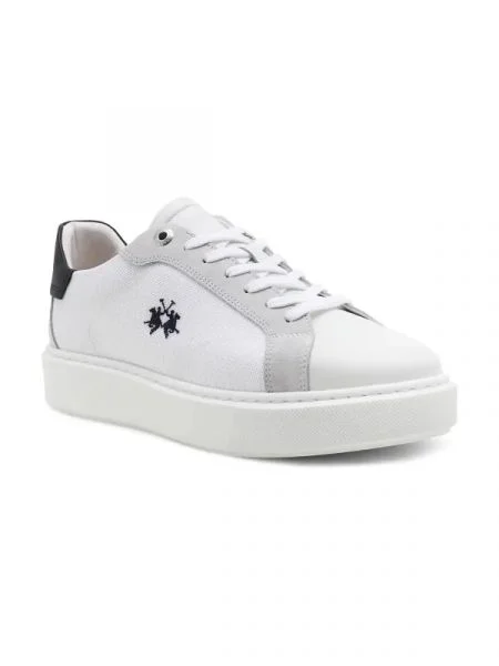 La Martina Sneakers cu adaos de piele alb