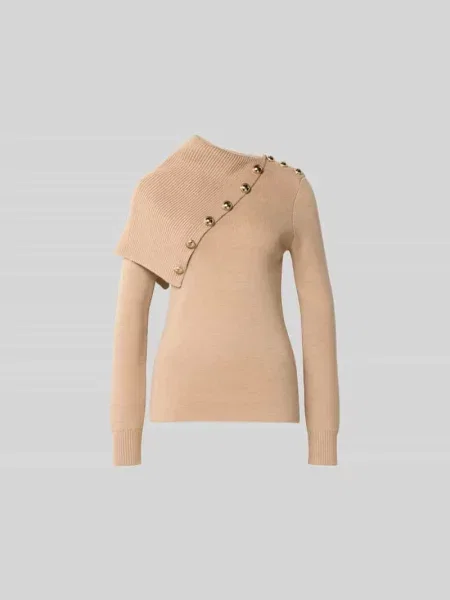 Sweter wełniany z imitacji dzianiny Rabanne beżowy