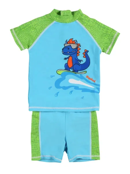 PLAYSHOES Costum de baie întreg DINO azuriu / albastru deschis / verde roșu