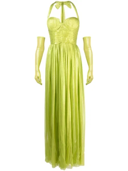 Rochie maxi Jean-louis Sabaji cu gât halter de costum verde