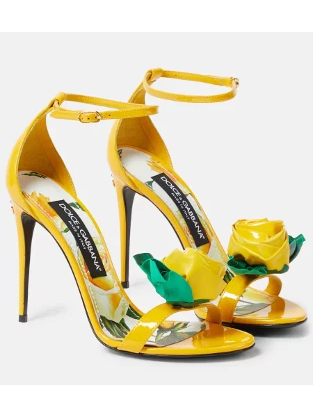 Sandale Dolce&gabbana din piele cu model floral de lac galben