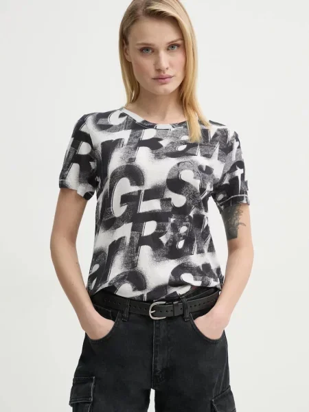 T-shirt z prążkowanym okrągłym dekoltem G-star Raw biała