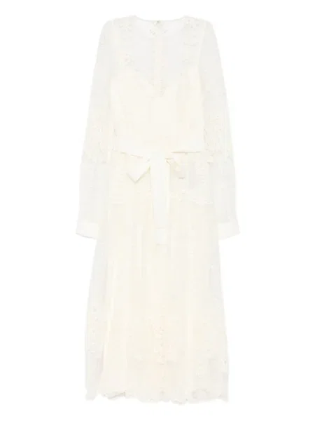 Rochie midi Elie Saab din dantelă până la genunchi de costum alb