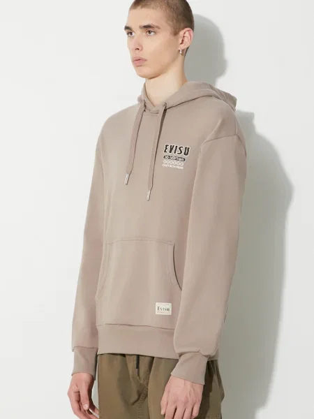 Свитер Evisu с капюшоном с принтом бежевый