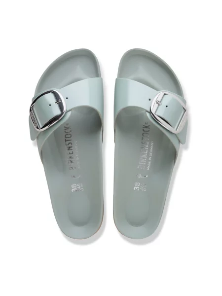 Birkenstock klapki na płaskim skórzane Madrid Big Buckle zielone