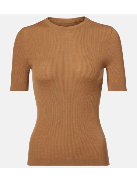 Top Khaite de lână cu nervuri maro