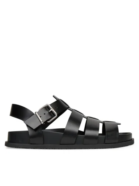 Tommy Jeans bőr szandál TJW FISHERMAN PATENT SANDAL fekete