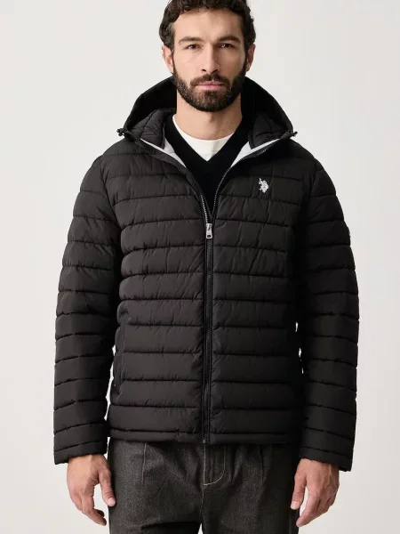 U.S. Polo Assn. kurtka pikowana Lightweight Quilt Hooded czarna
