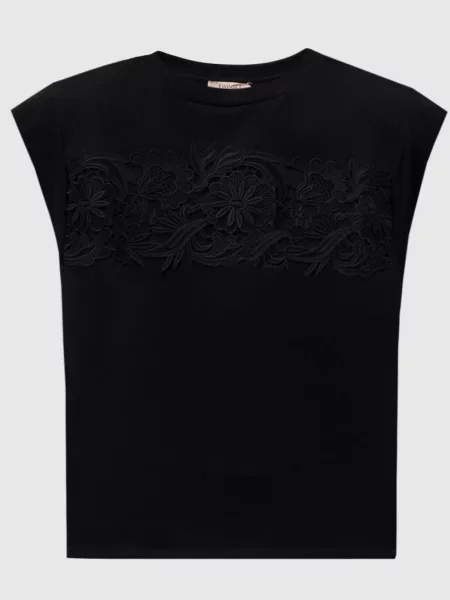 Кружевная футболка Twinset с вышивкой черная