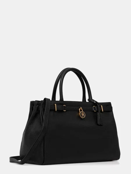 Geantă shopper Tommy Hilfiger din piele negru