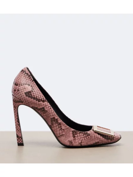 Kožené lodičky Roger Vivier s potlačou so vzorom hadej kože ružová