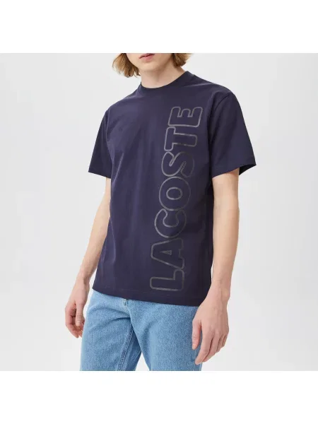 Lacoste T-Shirt Z Okrągłym Dekoltem Z Nadrukiem Relaxed Fit granatowy