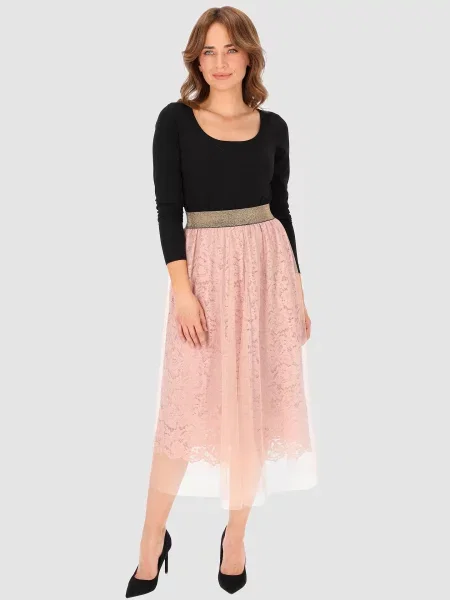 Fustă midi Perso din dantelă negru