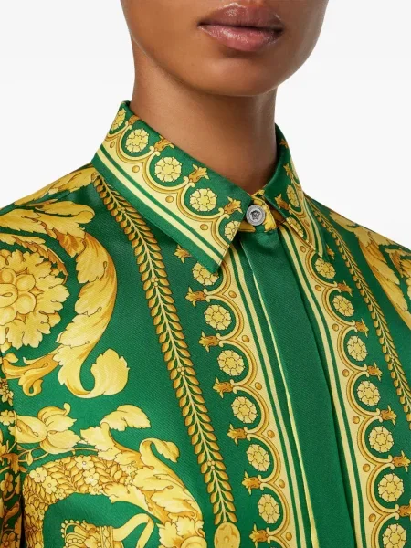 Cămașă Versace de mătase cu imagine verde