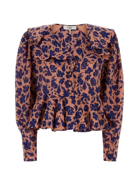 Bluză Chloé cu decolteu în V cu volane roz