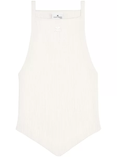 Top Courreges cu broderie tricotate alb