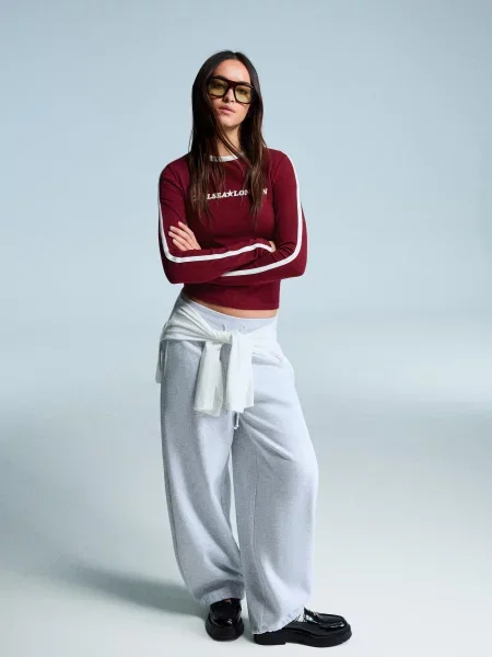 Bershka Koszulka Z Długim Rękawem I Nadrukiem Kobieta L bordowy