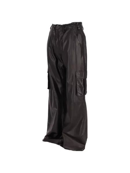 Pantaloni cargo La Rose din piele negru