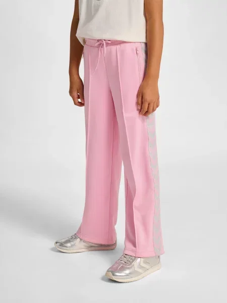 Dziecięce spodnie dresowe wide leg Hummel Poly Tape różowe