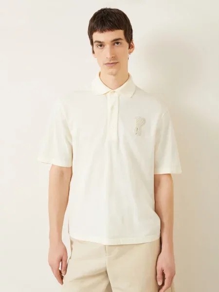 Ami Paris Koszulka Polo Z Pikowanym Wzorem beige beżowe