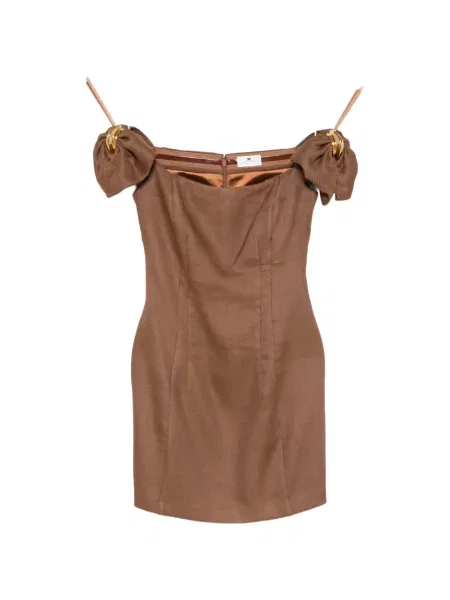 Rochie Elisabetta Franchi cu funde cu umerii deschiși maro