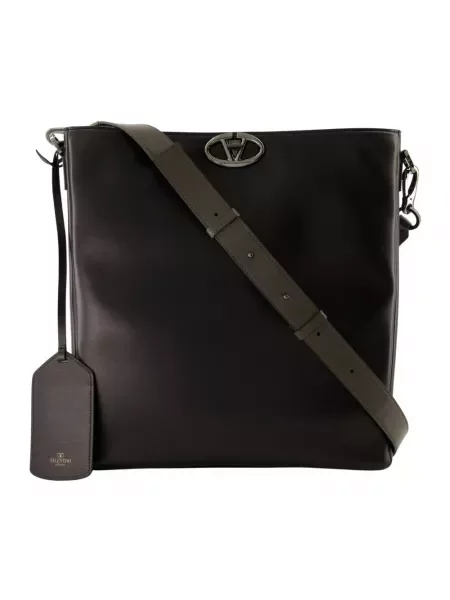 Lniana torebka Valentino Garavani czarna